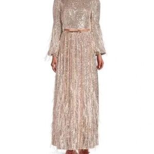 ANTONIO MELANI silver Sequin & Feather Maxi Dress